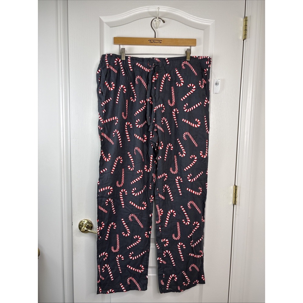 NWT Old Navy Womens XL Flannel Pajama Pants Gray Candy Cane Christmas Cozy PJs